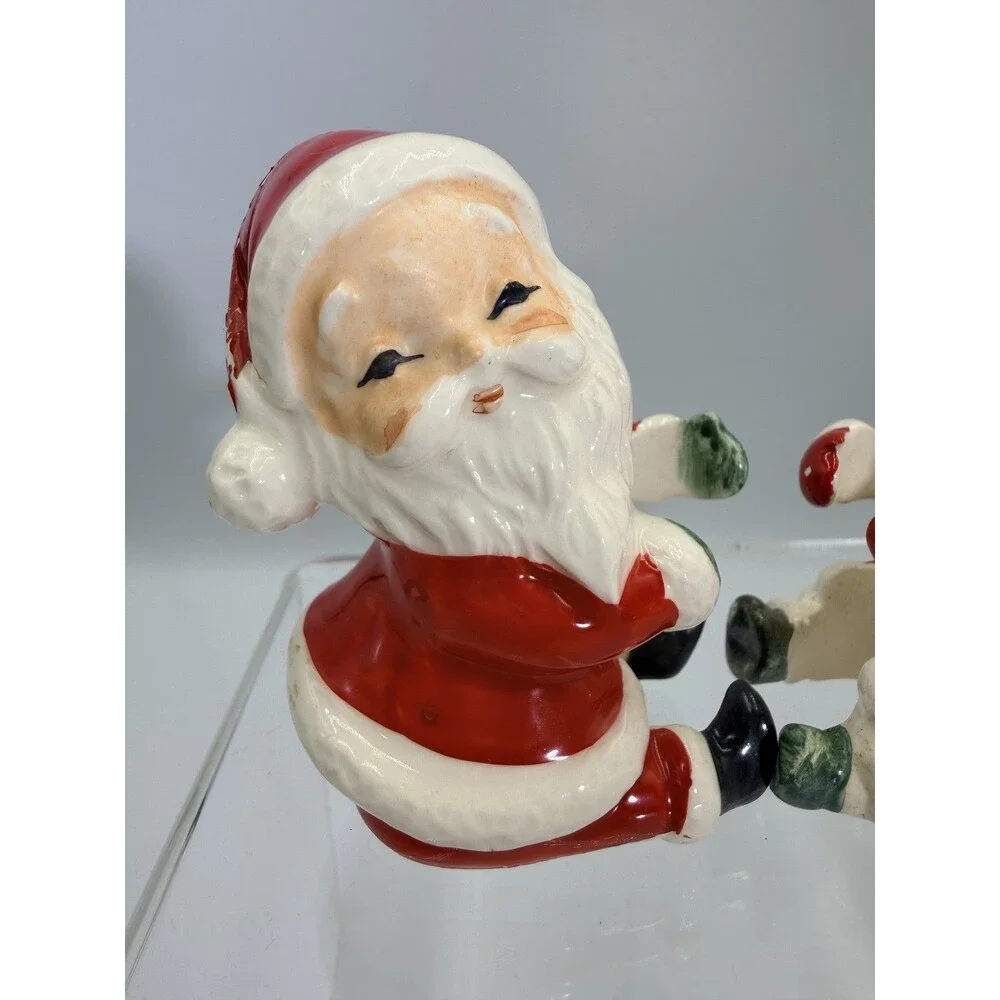 Vintage MCM JAPAN Santa & Mrs Claus Ceramic Candle Hugger Figurines Christmas